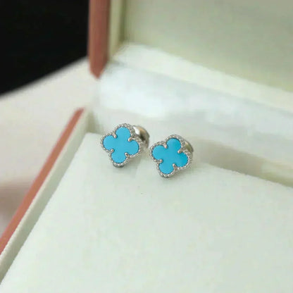 [Lumi Jewelry]CLOVER MINI 9.5MM ONYX STUD EARRINGS SILVER