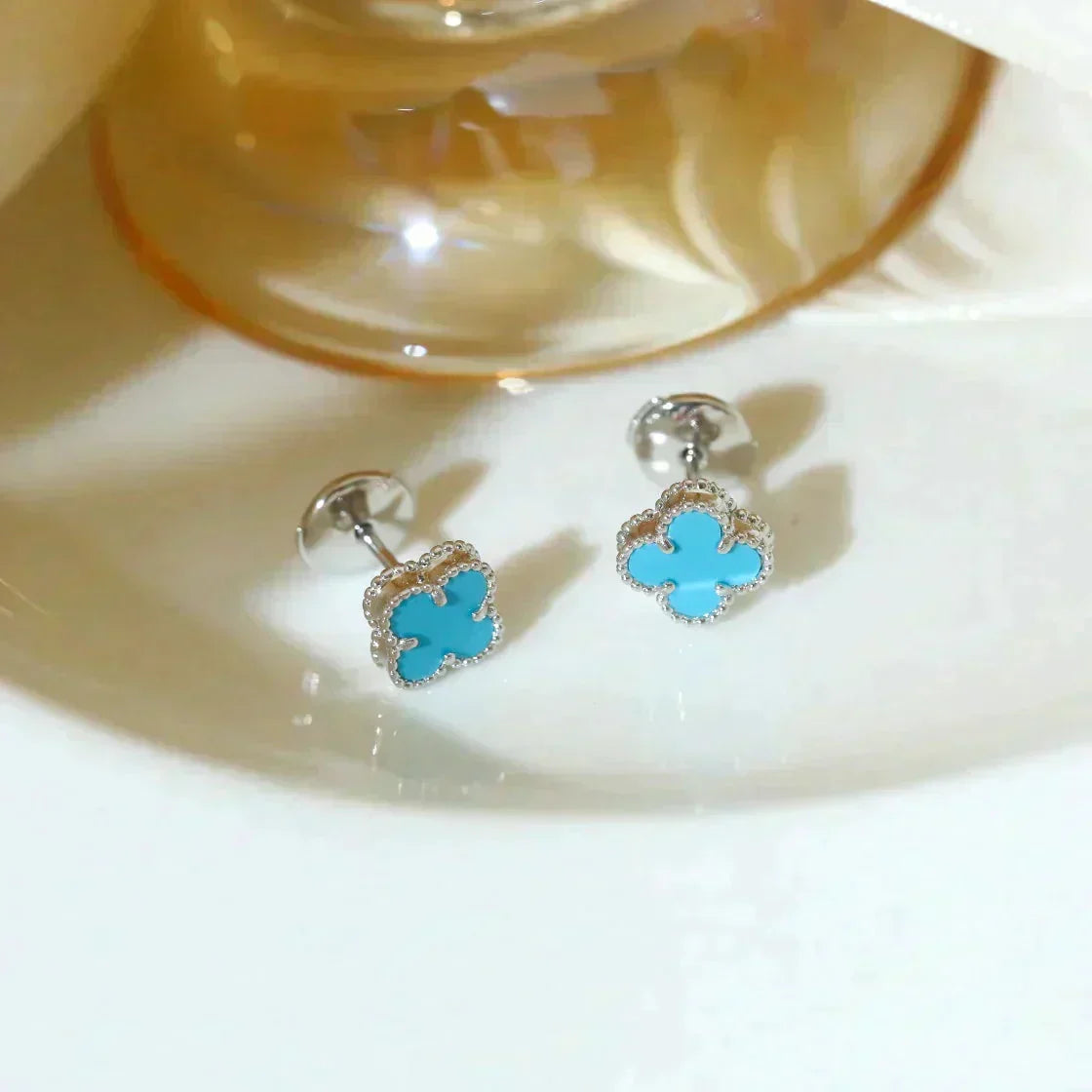 [Lumi Jewelry]CLOVER MINI 9.5MM ONYX STUD EARRINGS SILVER