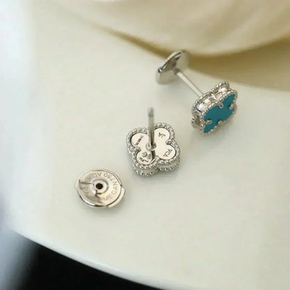 [Lumi Jewelry]CLOVER MINI 9.5MM ONYX STUD EARRINGS SILVER