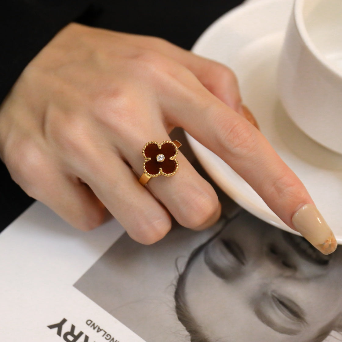 [Lumi Jewelry]CLOVER CARNELIAN RING ROSE GOLD DIAMOND
