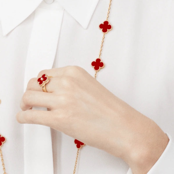 [Lumi Jewelry]CLOVER CARNELIAN RING ROSE GOLD DIAMOND