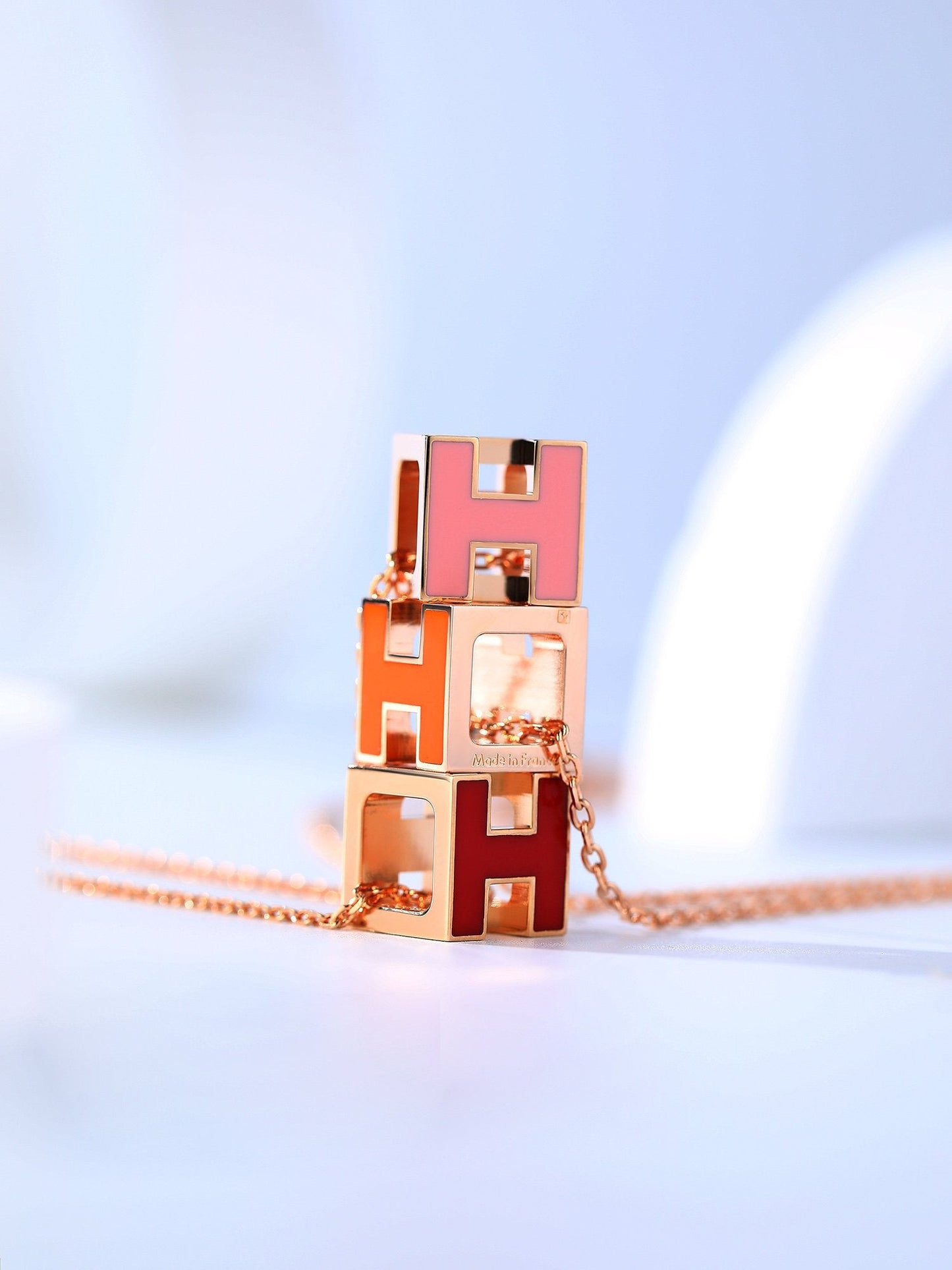 [Lumi Jewelry]H CAGE PINK GOLD NECKLACE