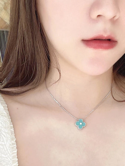 [Lumi Jewelry]CLOVER 1 DIAMOND LIGHT BLUE SILVER NECKLACE
