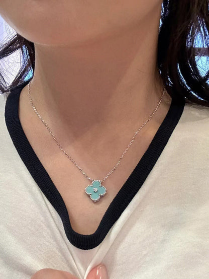 [Lumi Jewelry]CLOVER 1 DIAMOND LIGHT BLUE SILVER NECKLACE