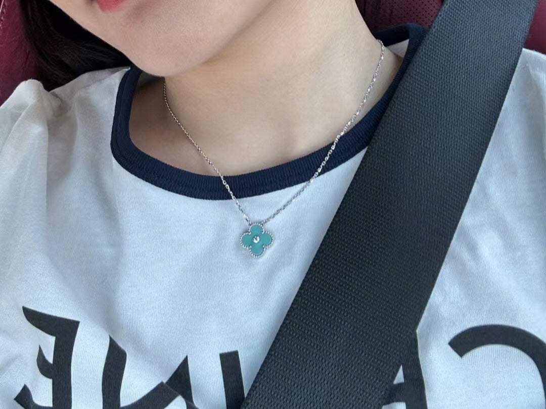 [Lumi Jewelry]CLOVER 1 DIAMOND LIGHT BLUE SILVER NECKLACE