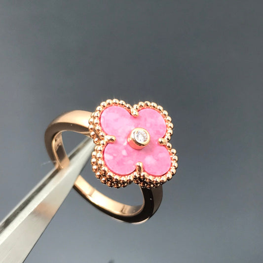 [Lumi Jewelry]CLOVER RHODONITE ROSE GOLD RING