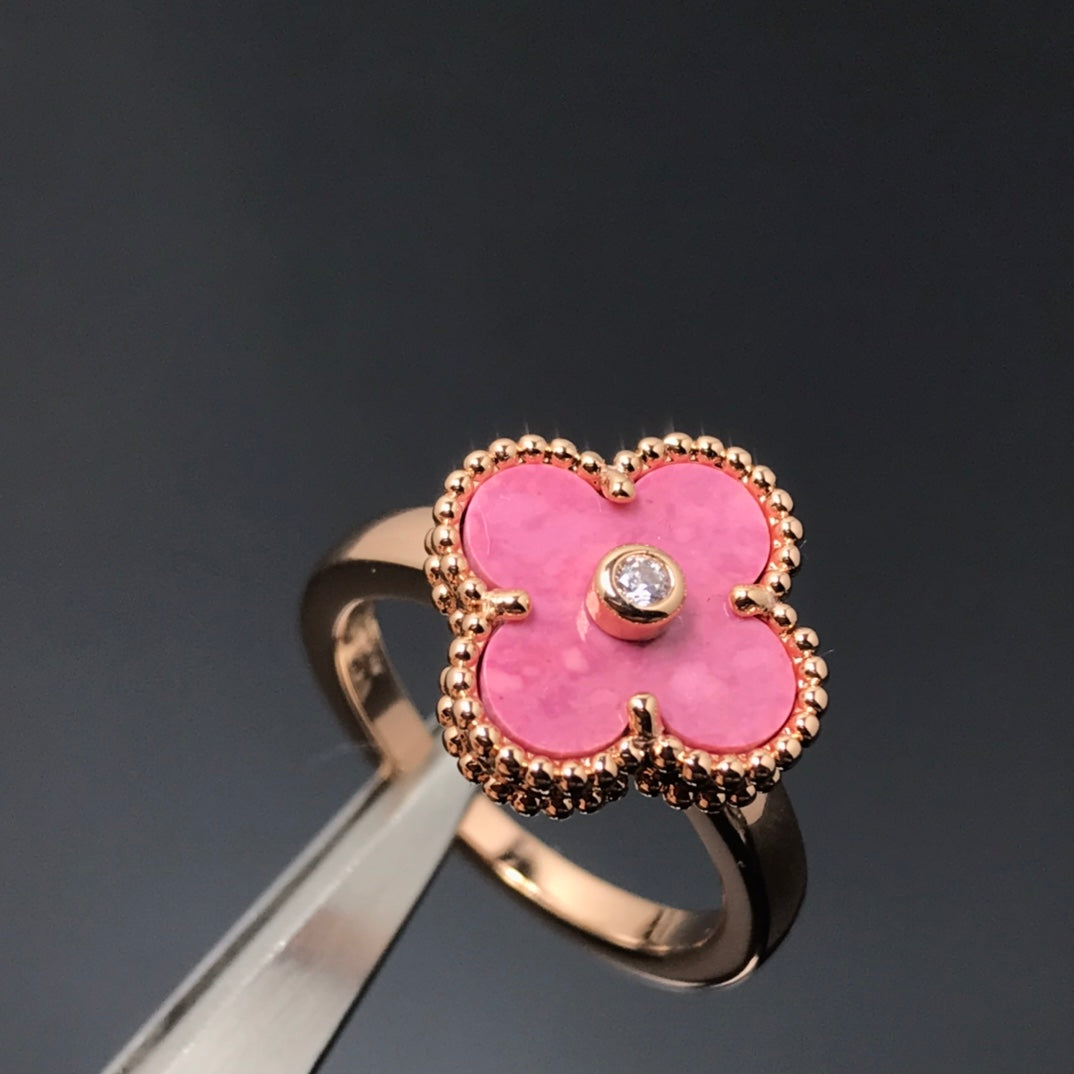 [Lumi Jewelry]CLOVER RHODONITE ROSE GOLD RING