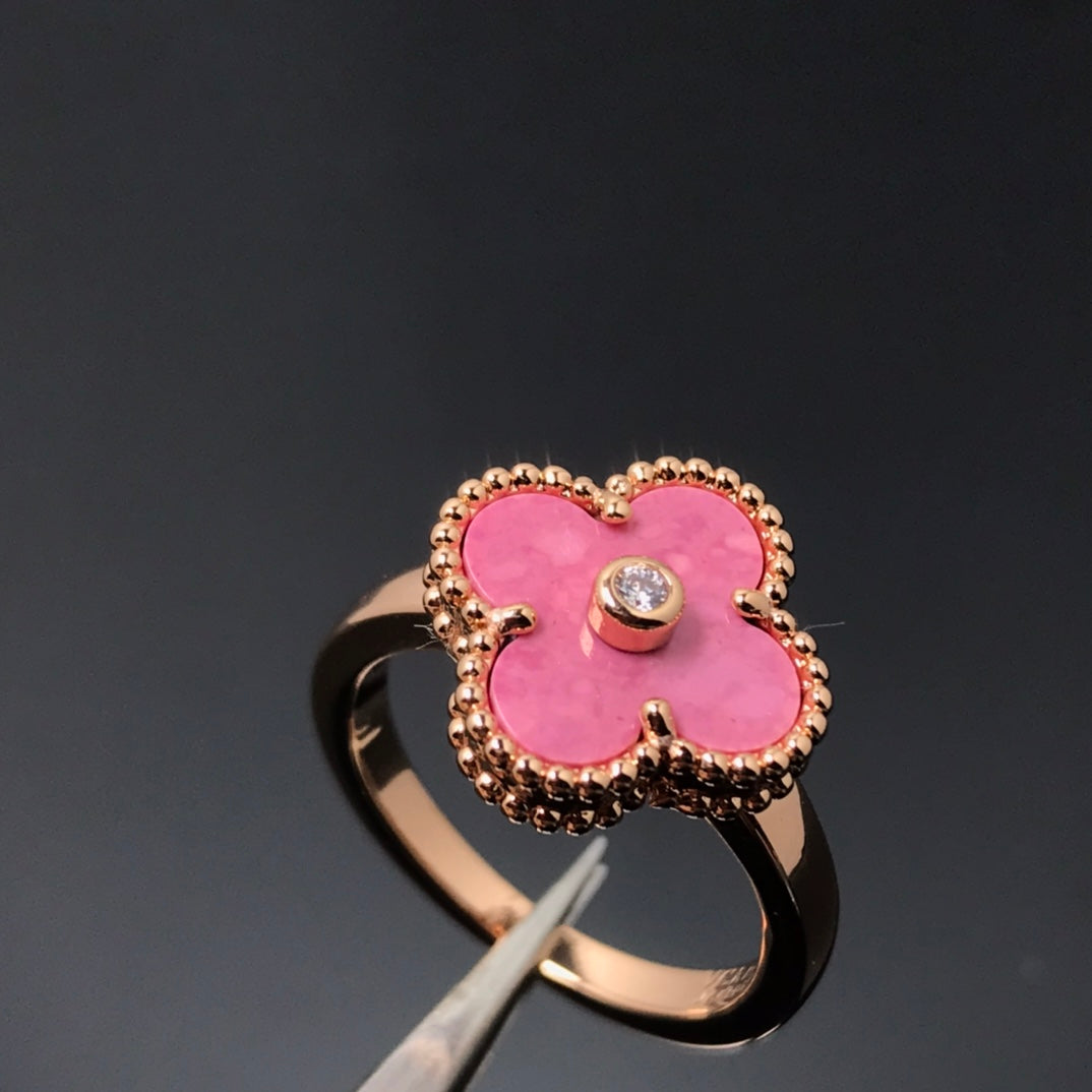 [Lumi Jewelry]CLOVER RHODONITE ROSE GOLD RING