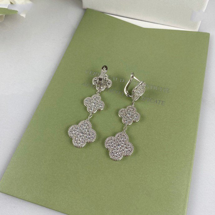 [Lumi Jewelry]CLOVER 3 MOTIF DIAMOND SILVER DROP EARRINGS
