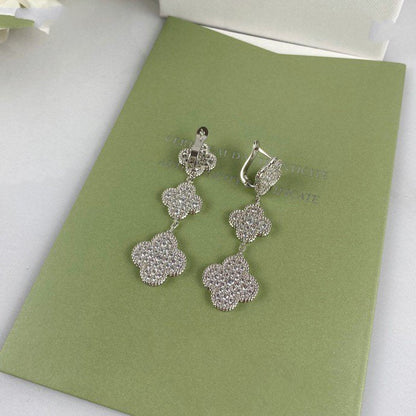 [Lumi Jewelry]CLOVER 3 MOTIF DIAMOND SILVER DROP EARRINGS
