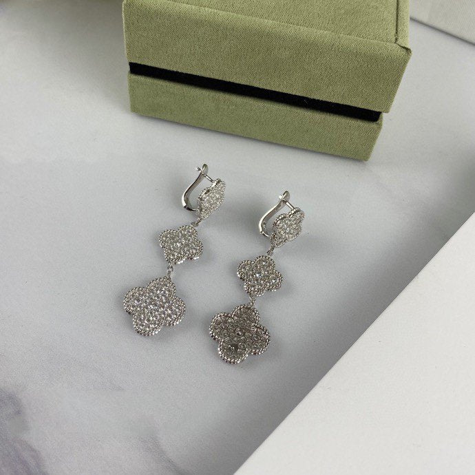 [Lumi Jewelry]CLOVER 3 MOTIF DIAMOND SILVER DROP EARRINGS