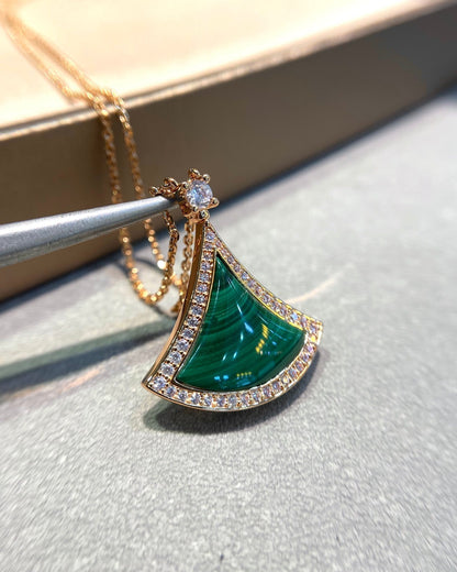 [Lumi Jewelry]DREAM MALACHITE DIAMOND PAVED PINK GOLD NECKLACE