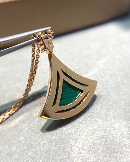 [Lumi Jewelry]DREAM MALACHITE DIAMOND PAVED PINK GOLD NECKLACE