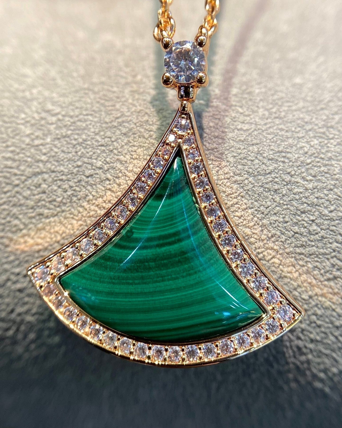 [Lumi Jewelry]DREAM MALACHITE DIAMOND PAVED PINK GOLD NECKLACE