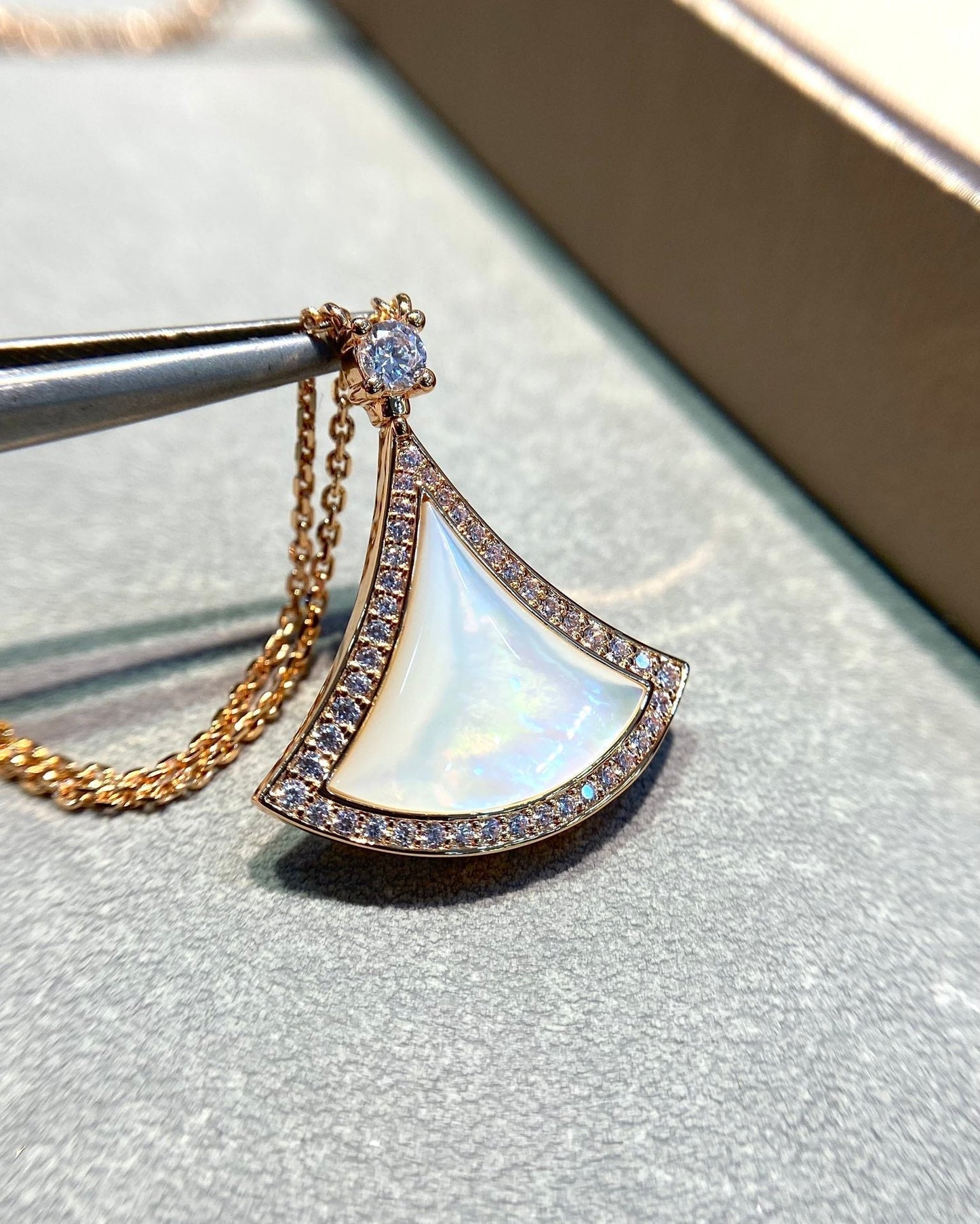 [Lumi Jewelry]DREAM MOP DIAMOND PAVED PINK GOLD NECKLACE