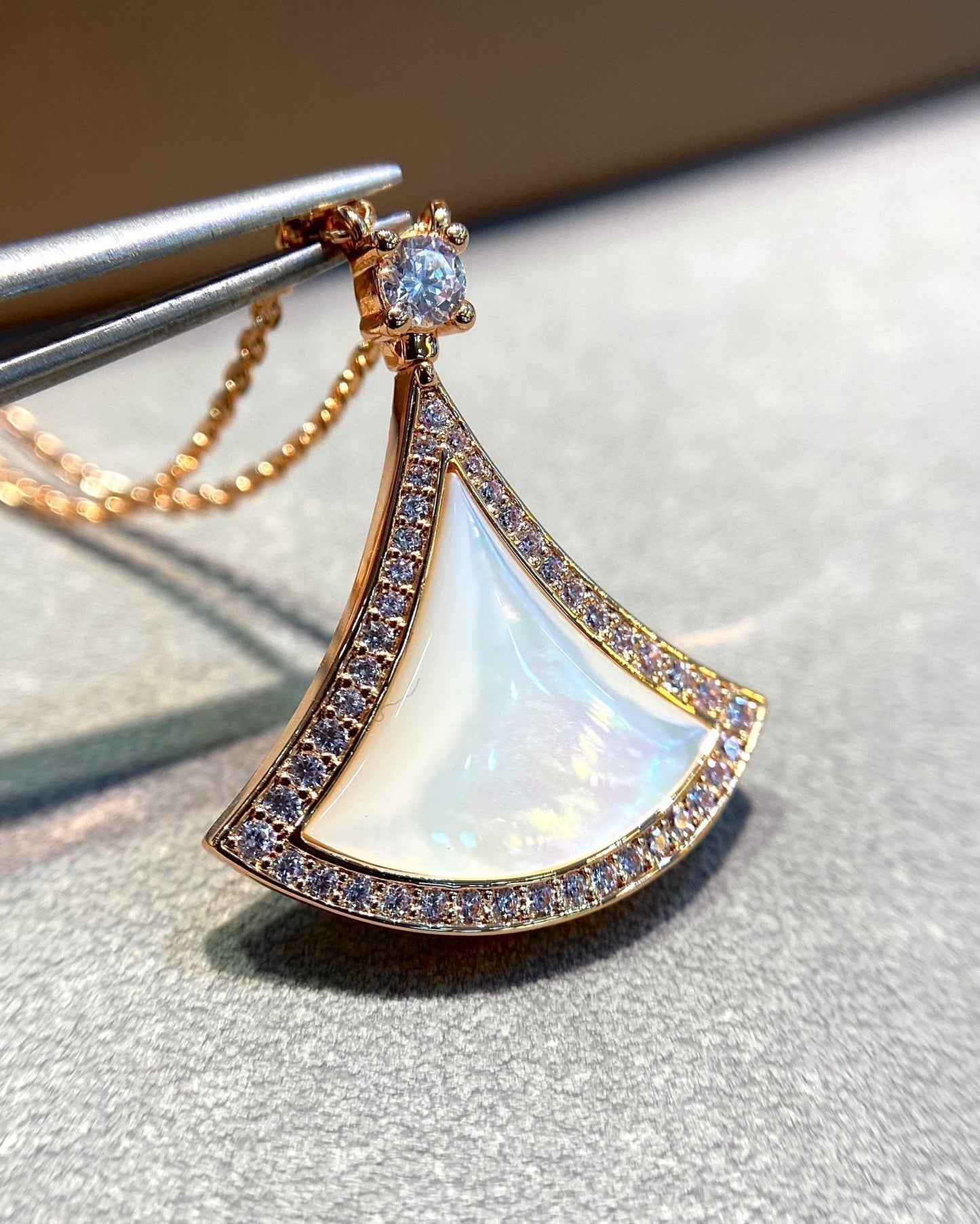 [Lumi Jewelry]DREAM MOP DIAMOND PAVED PINK GOLD NECKLACE