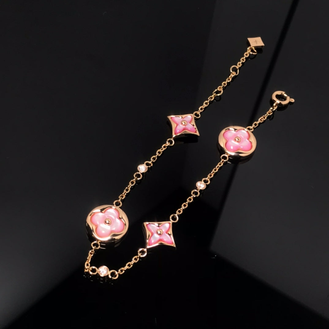 [Lumi Jewelry]STAR AND SUN 4 MOTIF PINK MOP PINK GOLD BRACELET