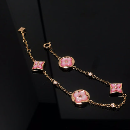 [Lumi Jewelry]STAR AND SUN 4 MOTIF PINK MOP PINK GOLD BRACELET