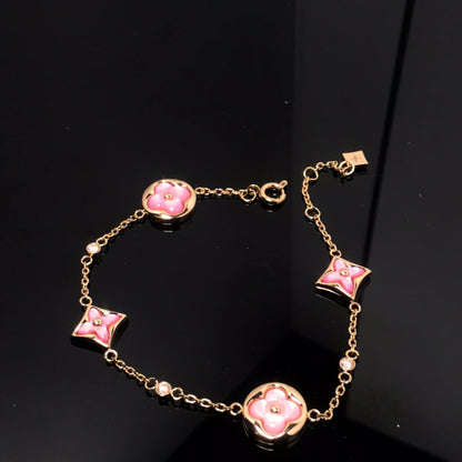 [Lumi Jewelry]STAR AND SUN 4 MOTIF PINK MOP PINK GOLD BRACELET