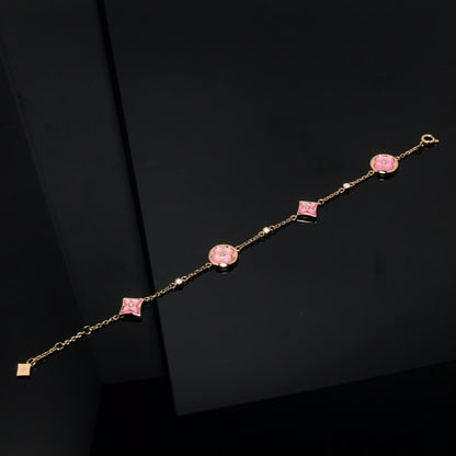 [Lumi Jewelry]STAR AND SUN 4 MOTIF PINK MOP PINK GOLD BRACELET
