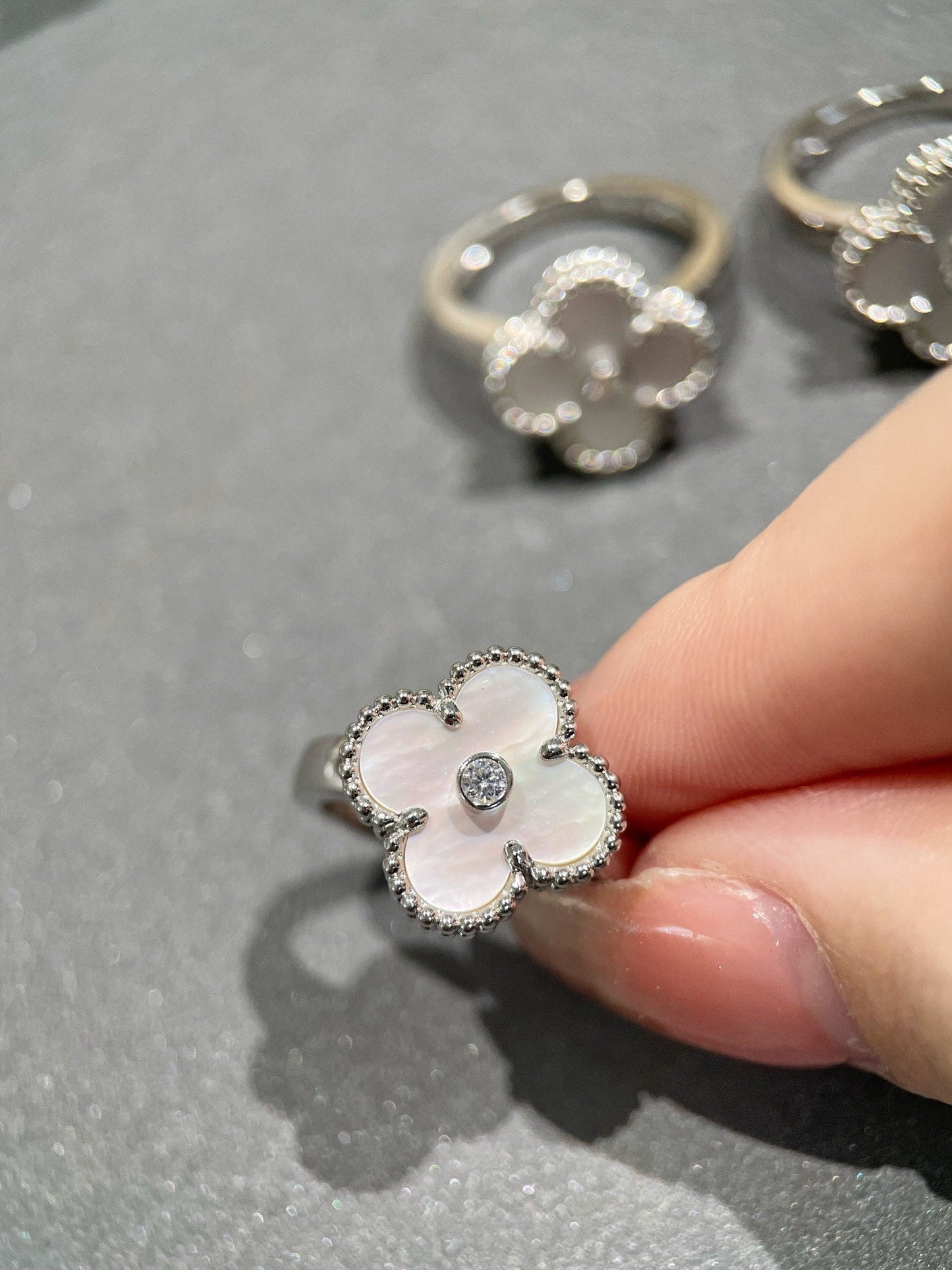 [Lumi Jewelry]CLOVER SILVER MOP DIAMOND RING