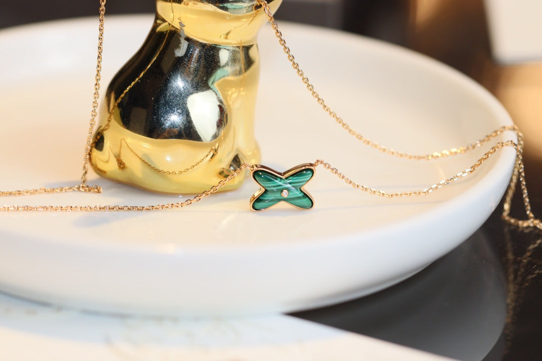[Lumi Jewelry]JEUX MALACHITE 1 DIAMOND PINK GOLD NECKLACE