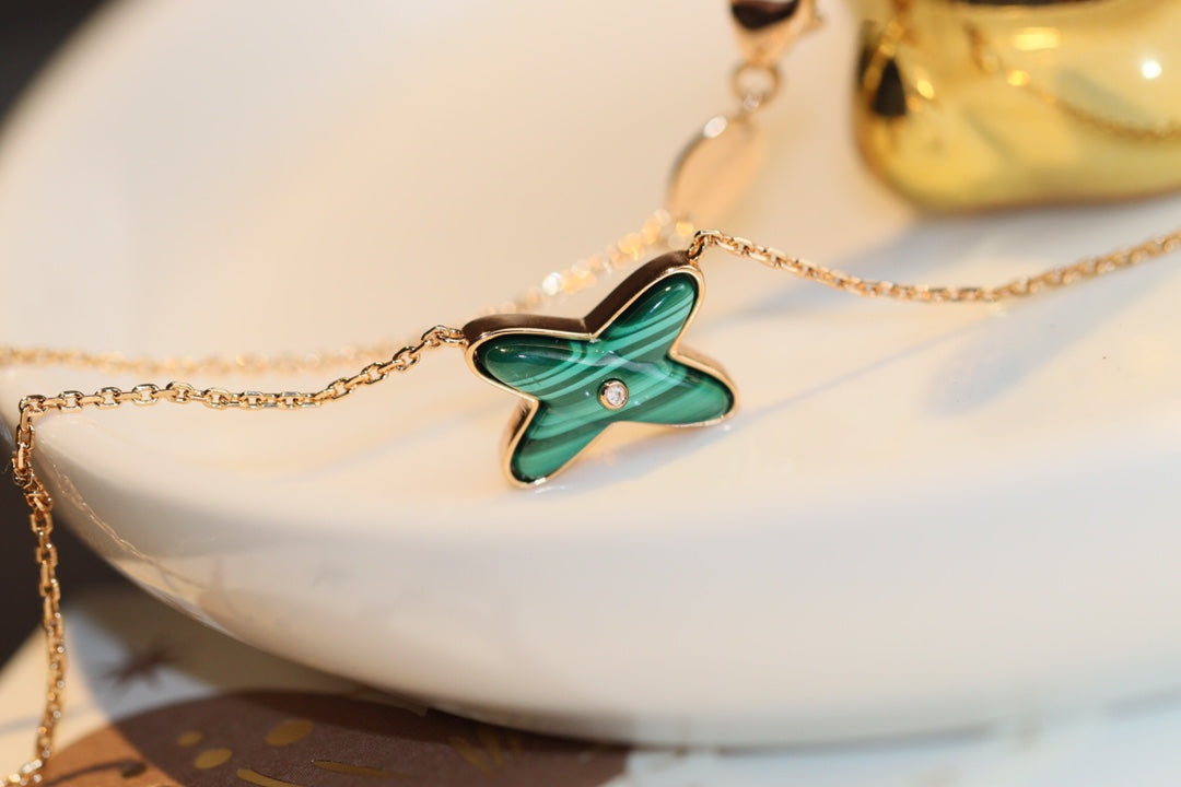 [Lumi Jewelry]JEUX MALACHITE 1 DIAMOND PINK GOLD NECKLACE