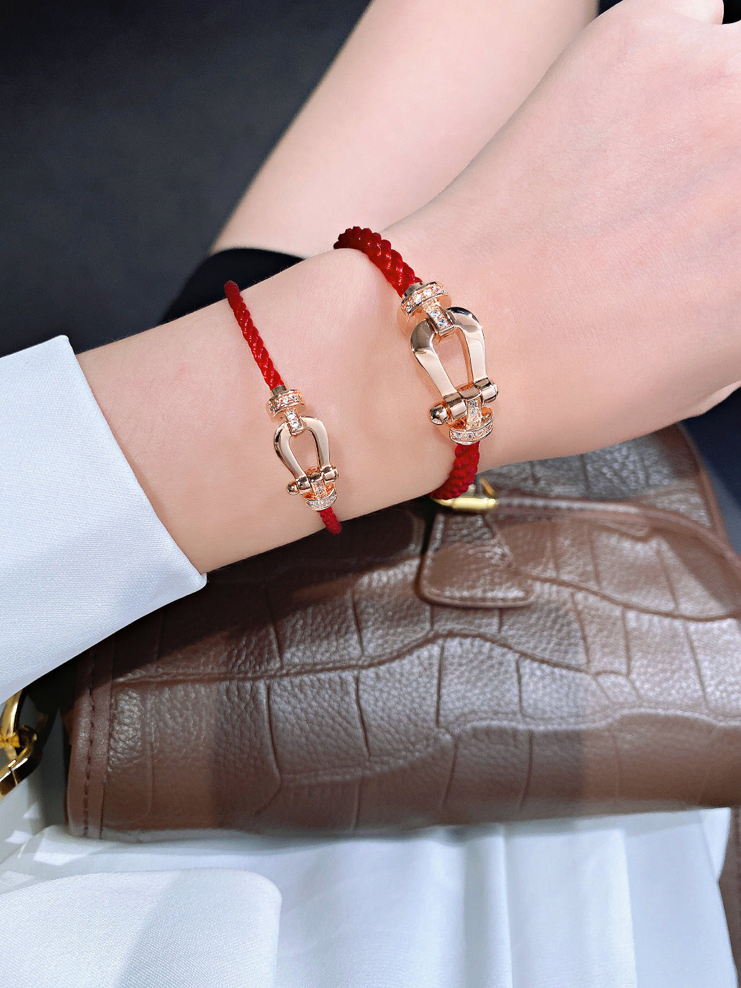 [Lumi Jewelry]FORCE 10 HALF DIAMOND PINK GOLD RED CORDERI LARGE AND MEDIUM MODEL