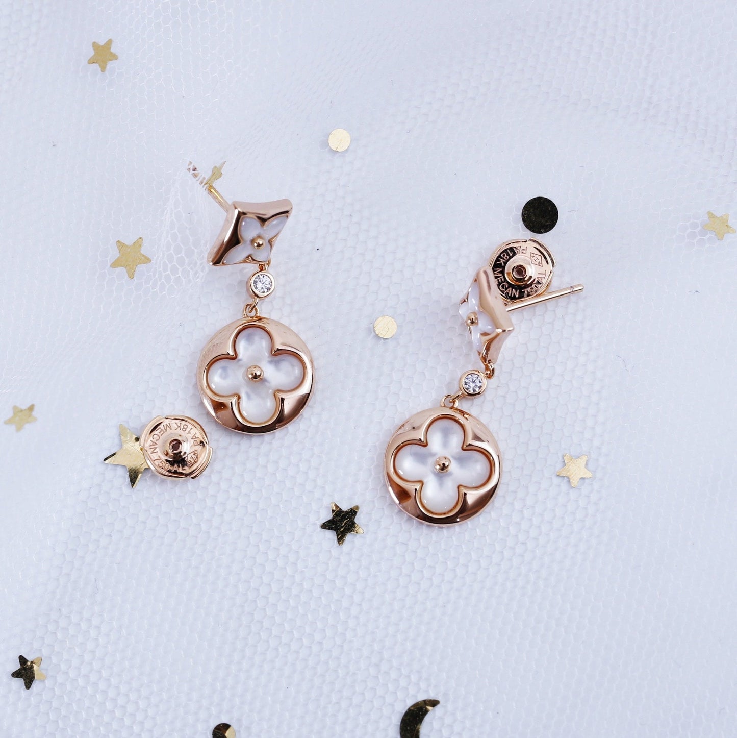 [Lumi Jewelry]STAR AND SUN PINK GOLD MOP DROP EARRINGS