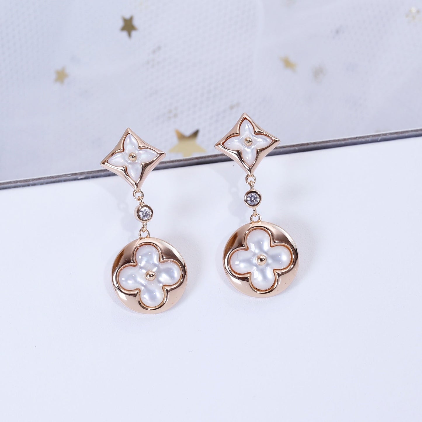 [Lumi Jewelry]STAR AND SUN PINK GOLD MOP DROP EARRINGS