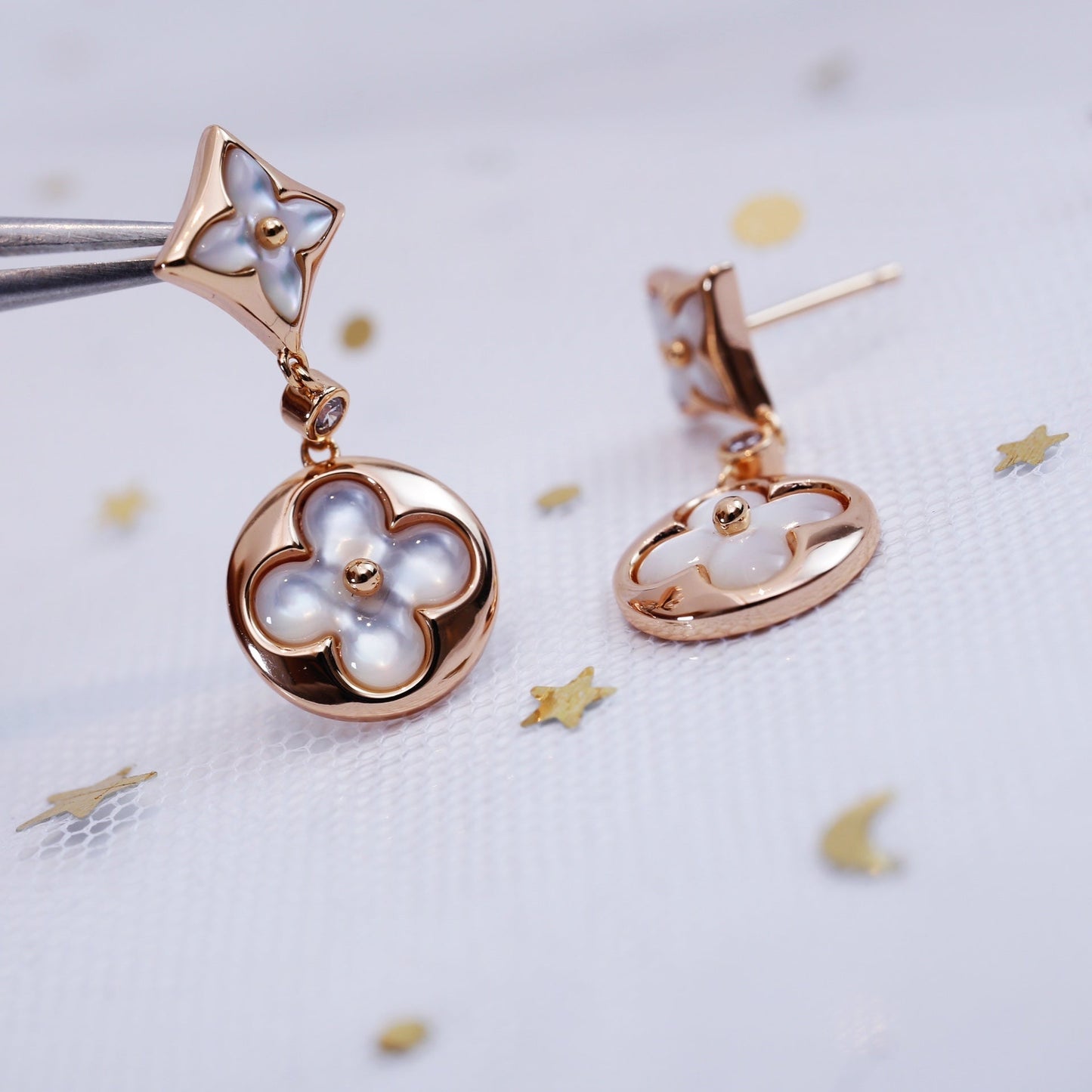 [Lumi Jewelry]STAR AND SUN PINK GOLD MOP DROP EARRINGS