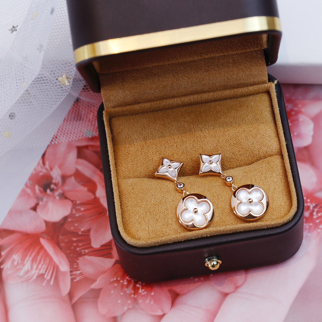[Lumi Jewelry]STAR AND SUN PINK GOLD MOP DROP EARRINGS