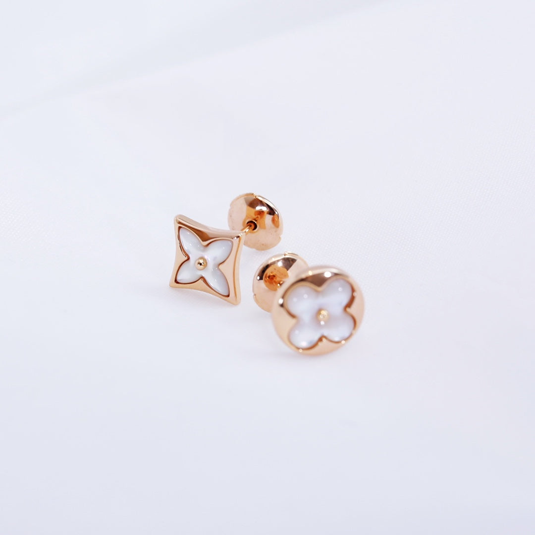 [Lumi Jewelry]STAR AND SUN PINK GOLD MOP STUD EARRINGS