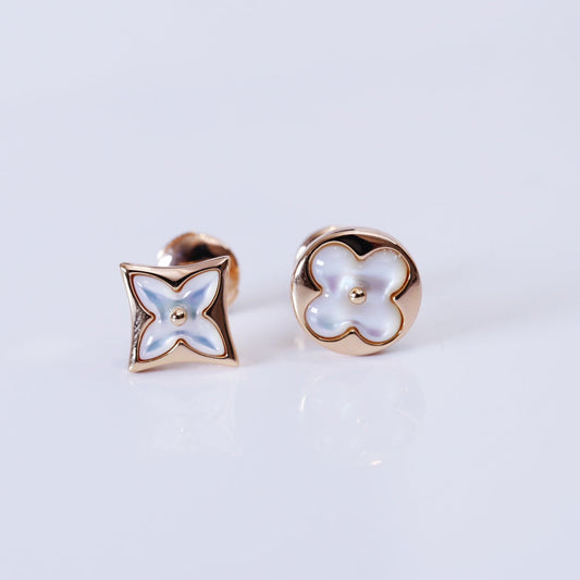 [Lumi Jewelry]STAR AND SUN PINK GOLD MOP STUD EARRINGS