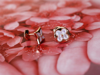 [Lumi Jewelry]STAR AND SUN PINK GOLD MOP STUD EARRINGS