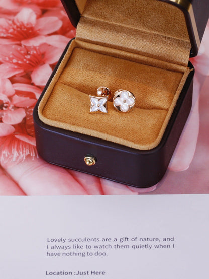 [Lumi Jewelry]STAR AND SUN PINK GOLD MOP STUD EARRINGS