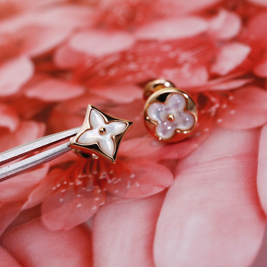 [Lumi Jewelry]STAR AND SUN PINK GOLD MOP STUD EARRINGS