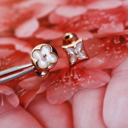 [Lumi Jewelry]STAR AND SUN PINK GOLD MOP STUD EARRINGS