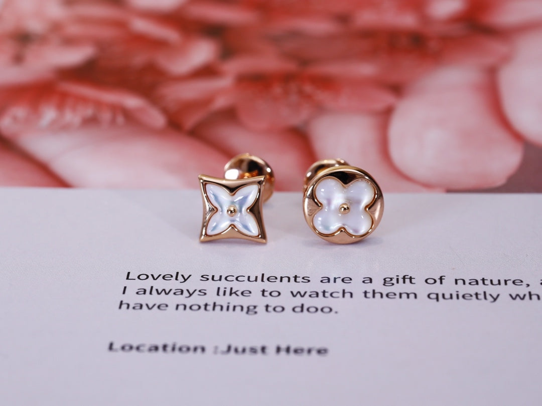 [Lumi Jewelry]STAR AND SUN PINK GOLD MOP STUD EARRINGS