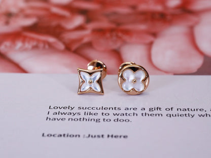 [Lumi Jewelry]STAR AND SUN PINK GOLD MOP STUD EARRINGS