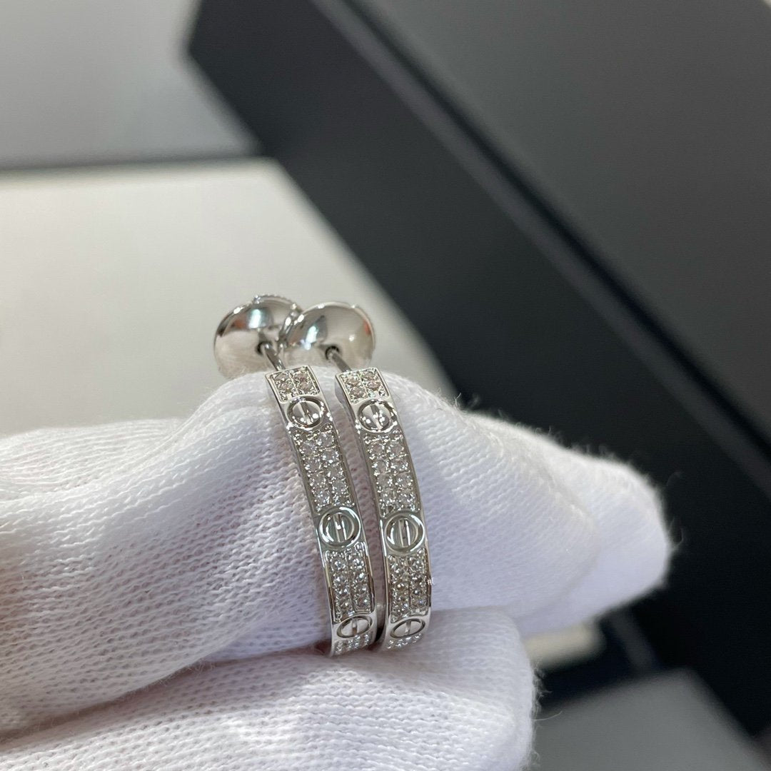 [Lumi Jewelry]LOVE DIAMOND SILVER HOOP EARRINGS