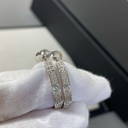 [Lumi Jewelry]LOVE DIAMOND SILVER HOOP EARRINGS