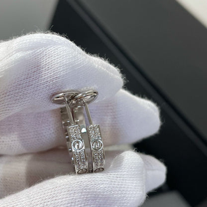[Lumi Jewelry]LOVE DIAMOND SILVER HOOP EARRINGS