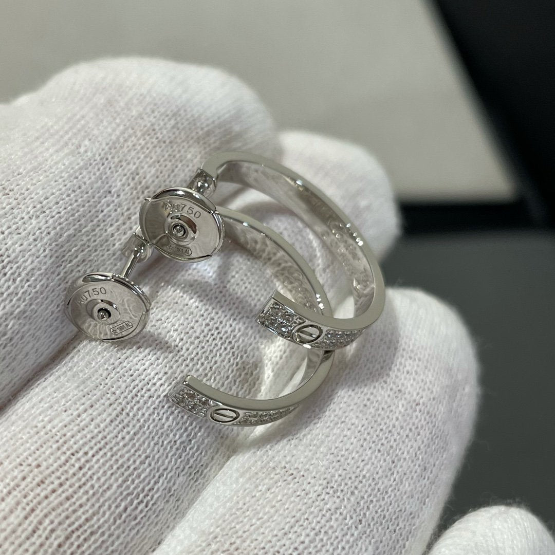 [Lumi Jewelry]LOVE DIAMOND SILVER HOOP EARRINGS