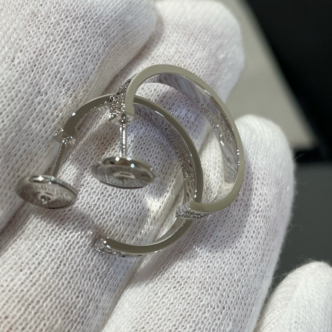 [Lumi Jewelry]LOVE DIAMOND SILVER HOOP EARRINGS