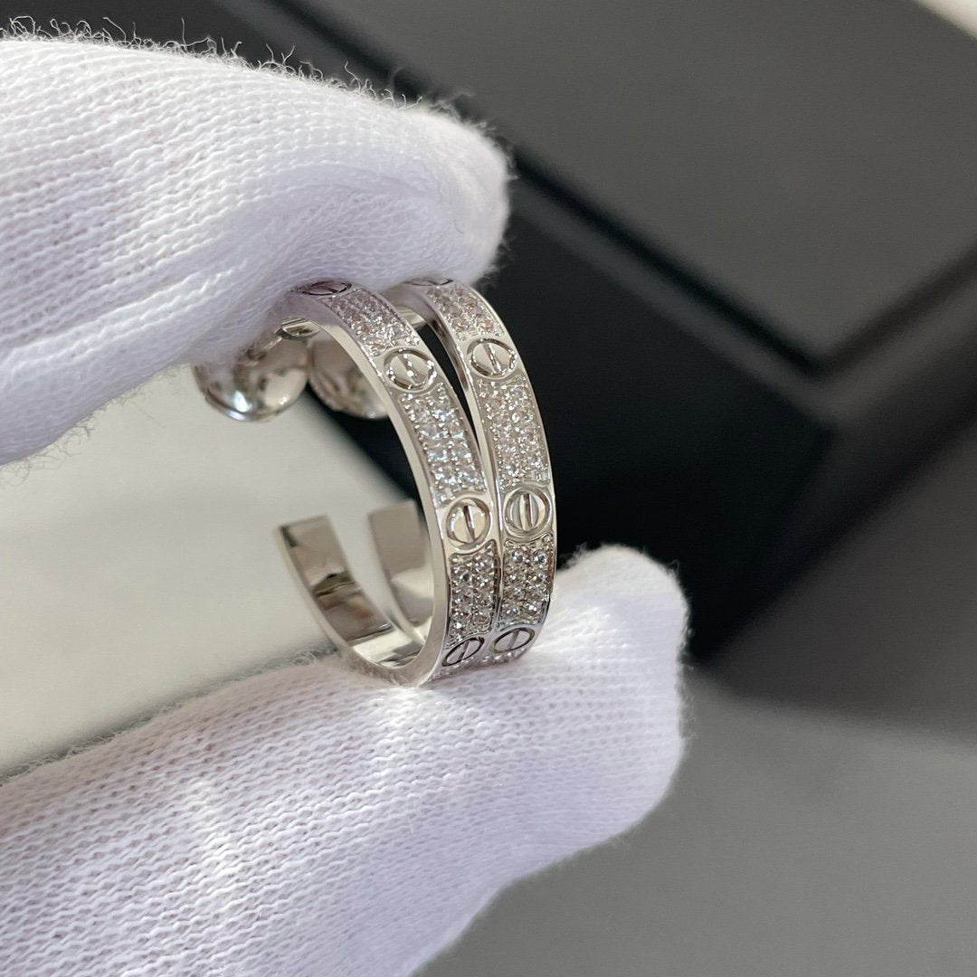 [Lumi Jewelry]LOVE DIAMOND SILVER HOOP EARRINGS