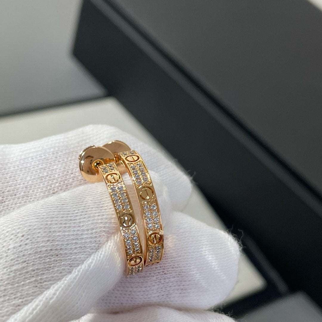 [Lumi Jewelry]LOVE DIAMOND PINK GOLD HOOP EARRINGS