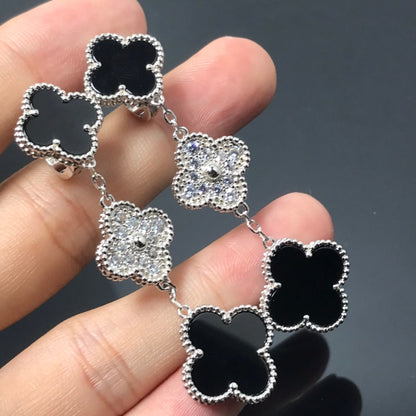 [Lumi Jewelry]CLOVER 3 MOTIF DIAMOND ONYX SILVER EARRINGS