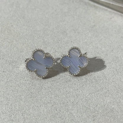 [Lumi Jewelry]CLOVER CHALCEDONY SILVER STUD EARRINGS