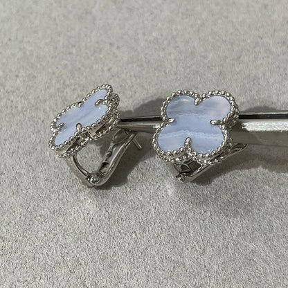 [Lumi Jewelry]CLOVER CHALCEDONY SILVER STUD EARRINGS